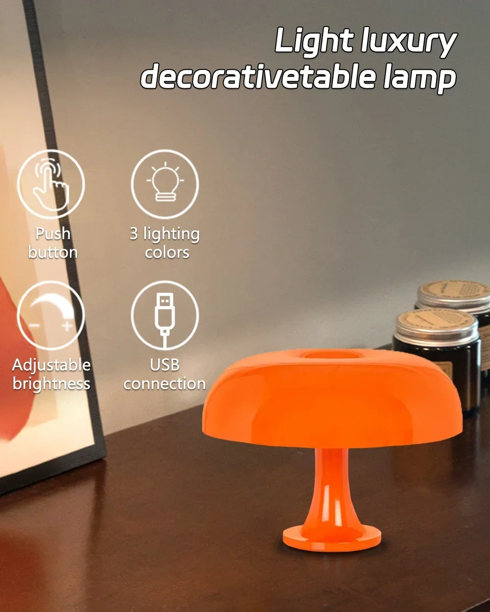 Description Picture 5 of itemLed Mushroom Table Lamp Touch Dimming Minimalist Night Light For Hotel Living Room Decor Lighting Modern Minimalist Desk Lights