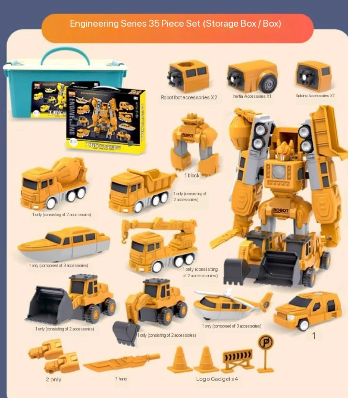 Children's Multi-functional Magnetic Transforme Robot Engineering Car Excavator Mixer Truck Deformation Combination Robot Toy