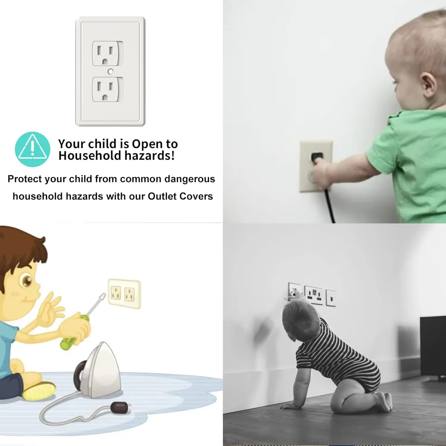 2Pcs Power Socket Cover Baby Safety Socket Cover Self Closing Childproof with 1 Screw Child Safety Accessories