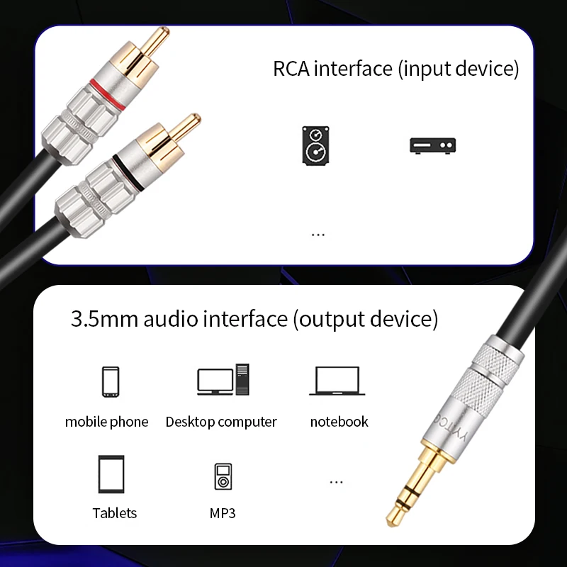 Premium HiFi Stereo Audio Cable - 3.5mm to Dual RCA for Amplifiers & Home Theater Systems