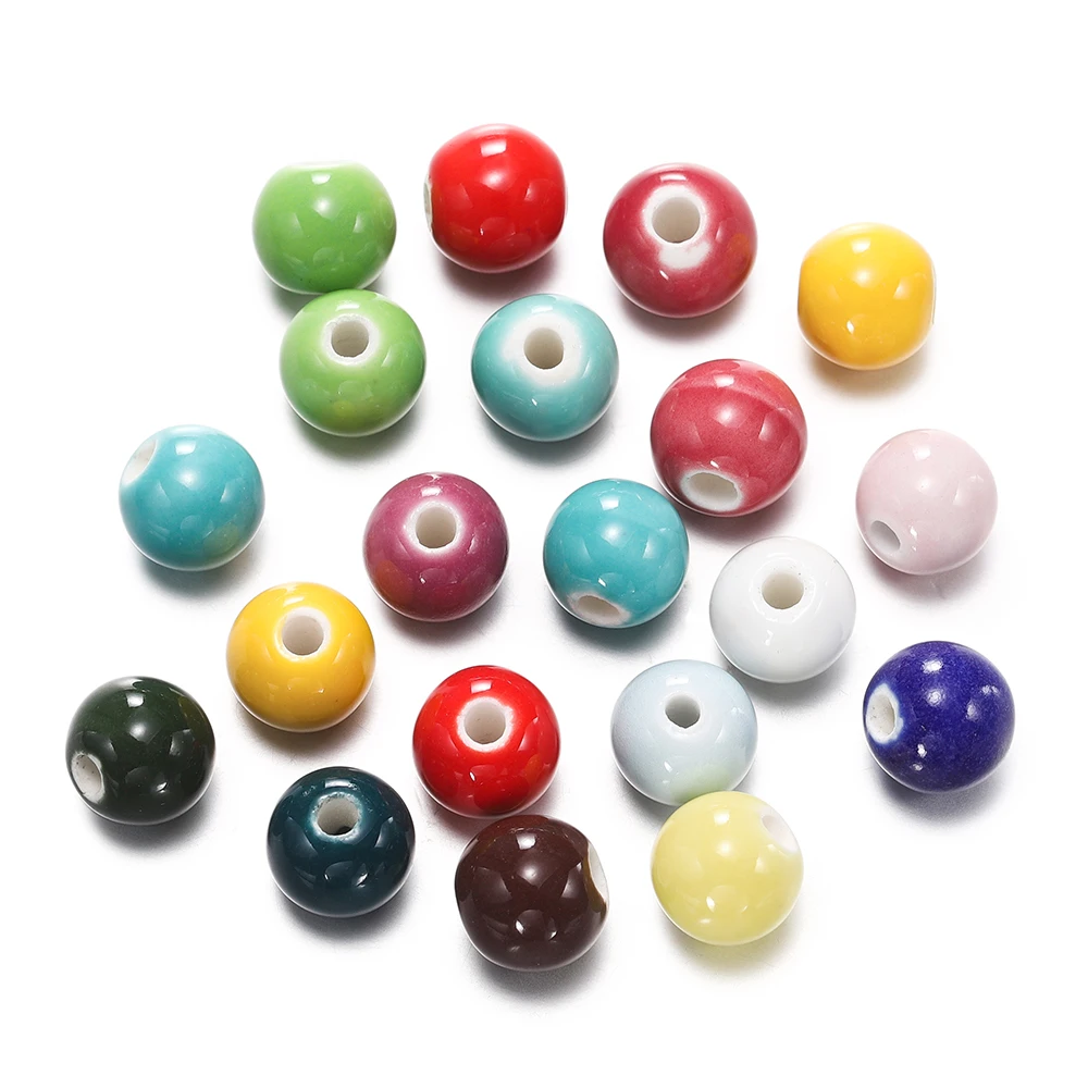 50 stücke 6/8/10mm Mode Keramik Perlen Großes Loch Diy Handgemachte Spacer Lose Runde Porzellan Perlen für Schmuck Machen Zubehör – Detail 5
