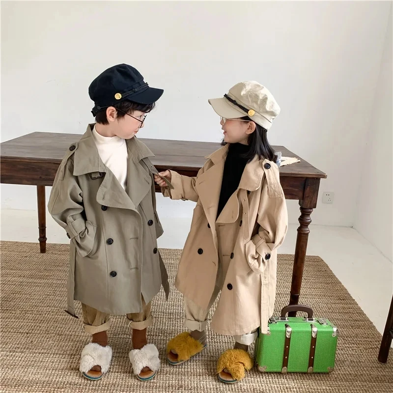 Kids Jacket Girls Trench Coats 2-10Yrs Kids Trench Coat Spring Autumn Boys Girls Long Sleeve Turn-Down Collar Windbreaker