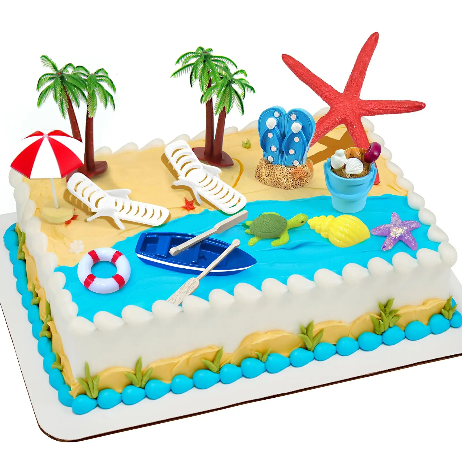 12pcs Summer Ocean Cake Toppers Set Beach Chair Cake Decoration Tropical Hawaiian Party Decorations Pool Party Birthday Supplies