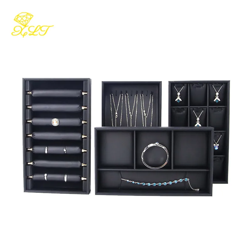 Black PU Leather Jewelry Tray With Lid Ring Jewelry Tray Earring Pendant Necklace Tray Display Jewelry Tray For Sets Organizer 32pcs jewelry sets display box cardboard necklace earrings ring box 5 8cm gift packaging with sponge can personalized logo