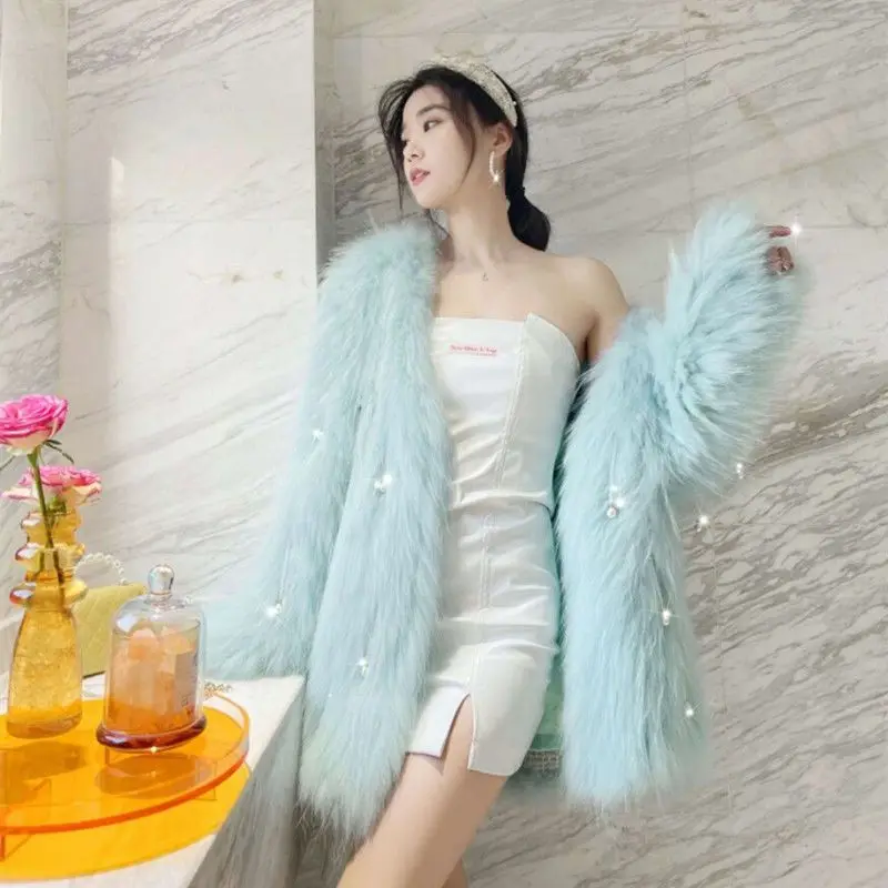 2023 Autumn And Winter New Tassel Name Warm High End Mid Length Fashion Temperament Slim Fit Imitation Fur Coat Women's Trend