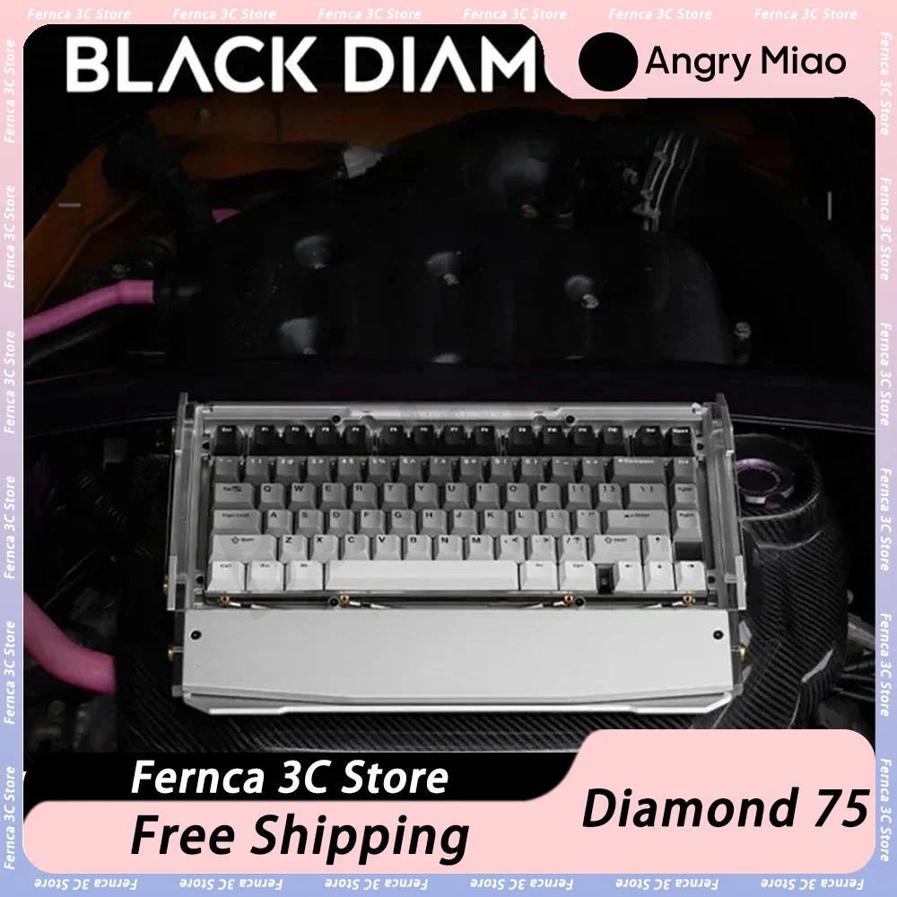 Angry Miao Dry Studio Black Diamond 75 Tastiera Meccanica Rgb Hot-Swap Tastiera Da Gioco Wireless Leaf Spring Custom Pc Gamer