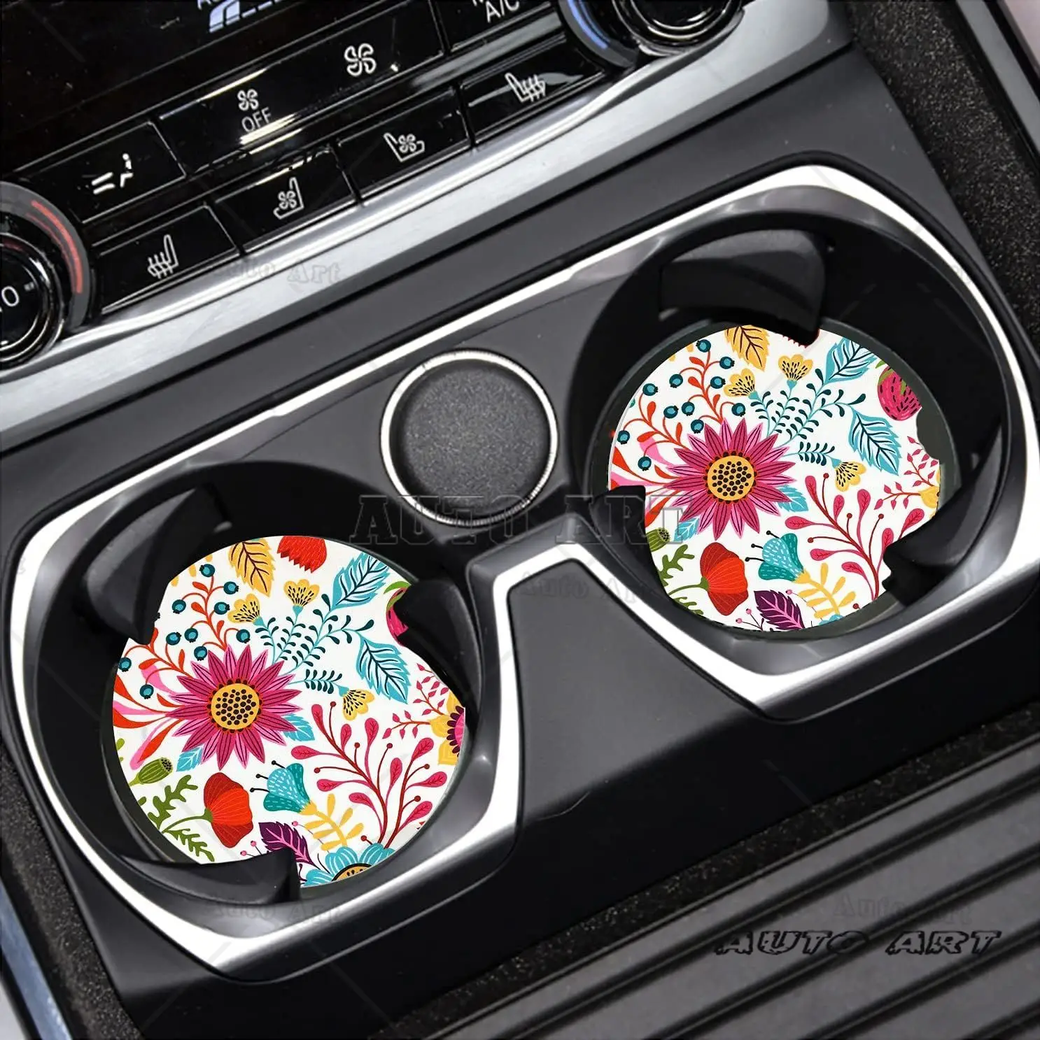 Car Coasters 2 Pack Auto Coasters for Cup Holders Ceramic Car Accessories Absorb Spills to Keep Cupholders Sunflower
