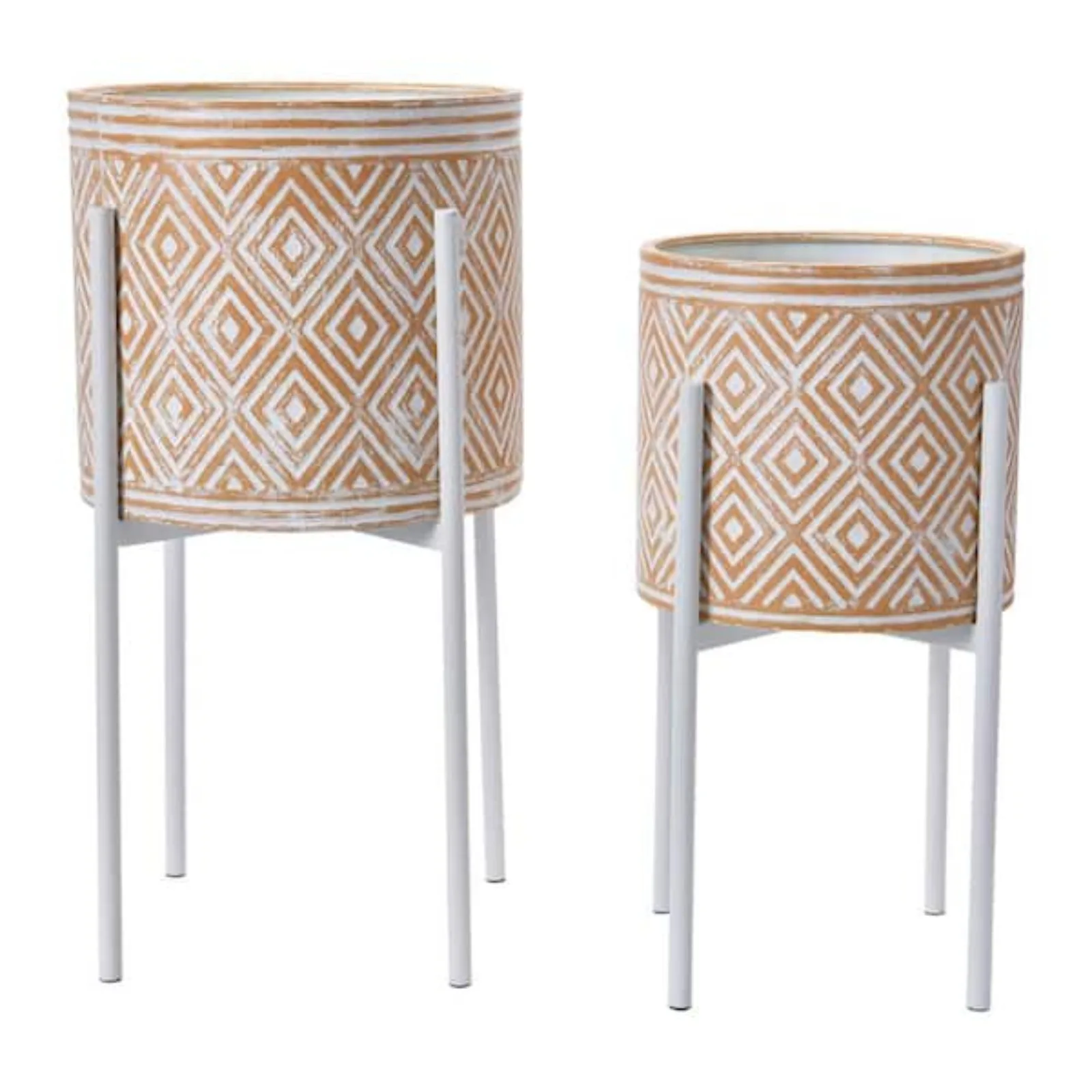 US 23 in., and 19 in. Large Cream Metal Indoor Outdoor Planter with Removable Stand (2- Pack) 1