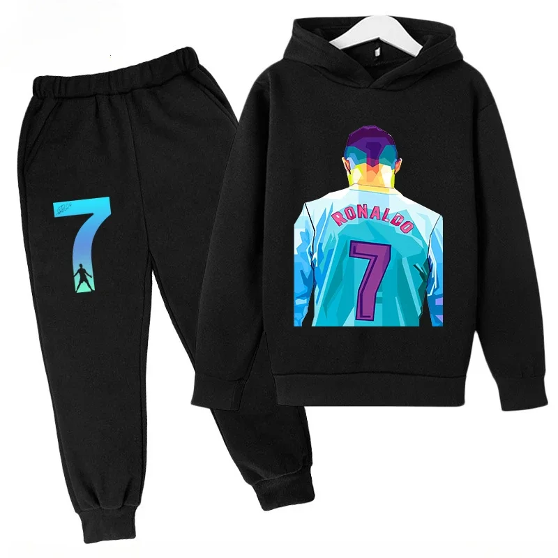 thumbnail image 1 of Conjunto de sudadera y pantalones deportivos para niños, conjunto de 2 piezas para niños y niñas, ropa para niños con estampado de avatar de Ronaldo, 1 of 5