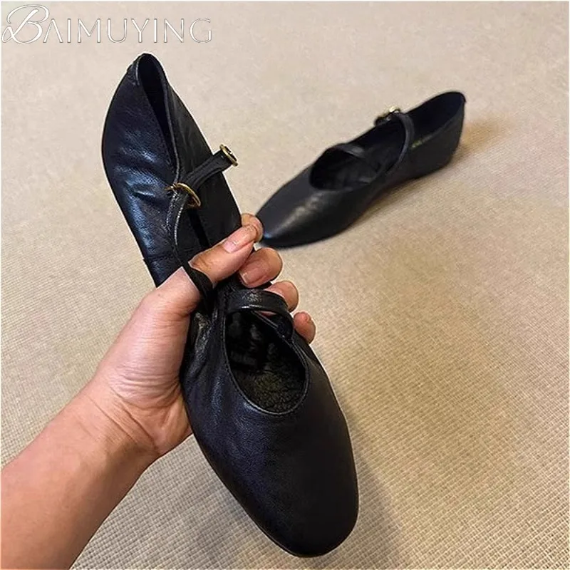 Flats Mary Jane Shoes Women Retro Sole Leather Ballet 2025 Spring Trend Dress Elegant Shoes Casual Shallow Comfort Zapatos Mujer 4