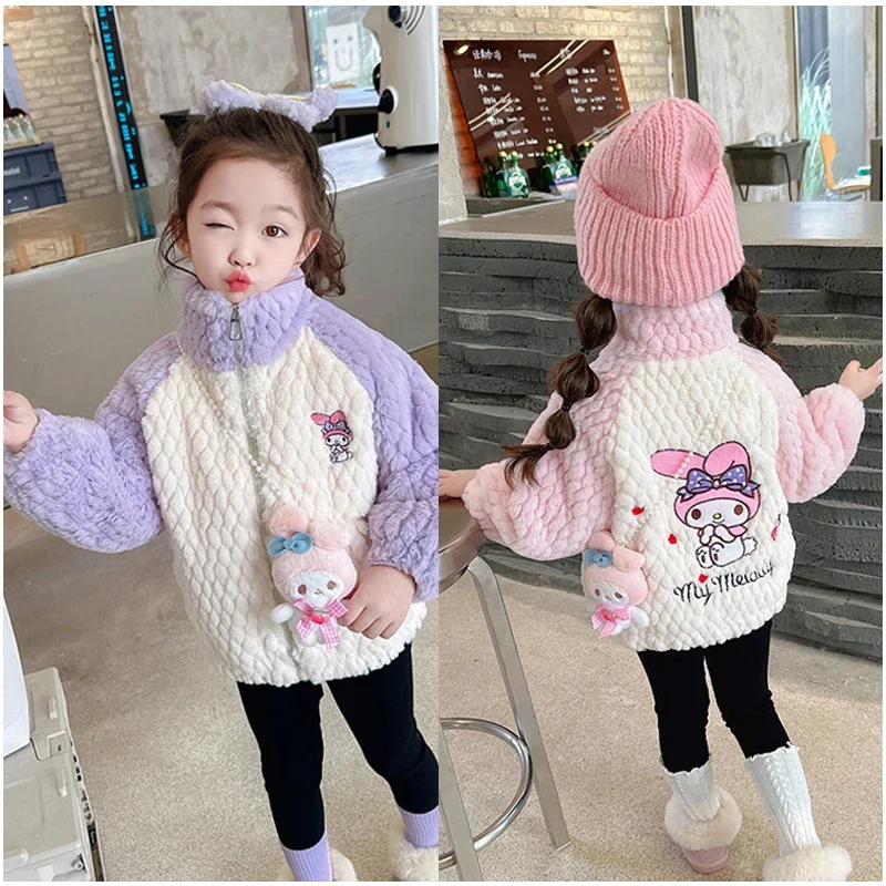 

Sanrios Anime Cartoon My Melody Children Winter Warm Thick Coat Cute Girls Tops Party Clothing Casual Jacket Messenger Bag