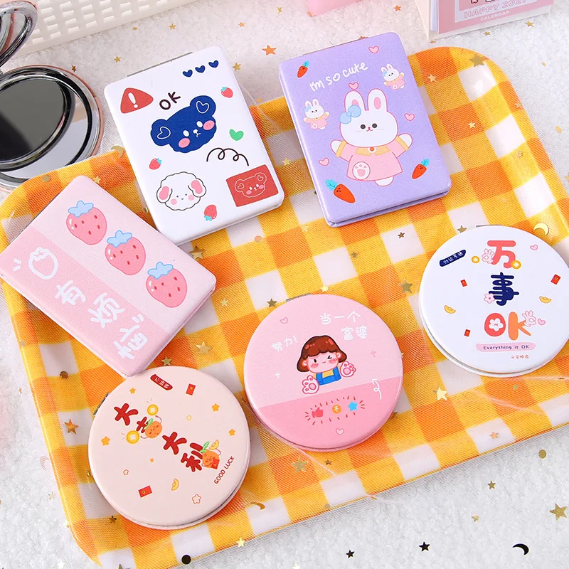 Cartoon-Double-Sided-Portable-Mirror-Cute-Kawaii-Women-Rabbit-Bear