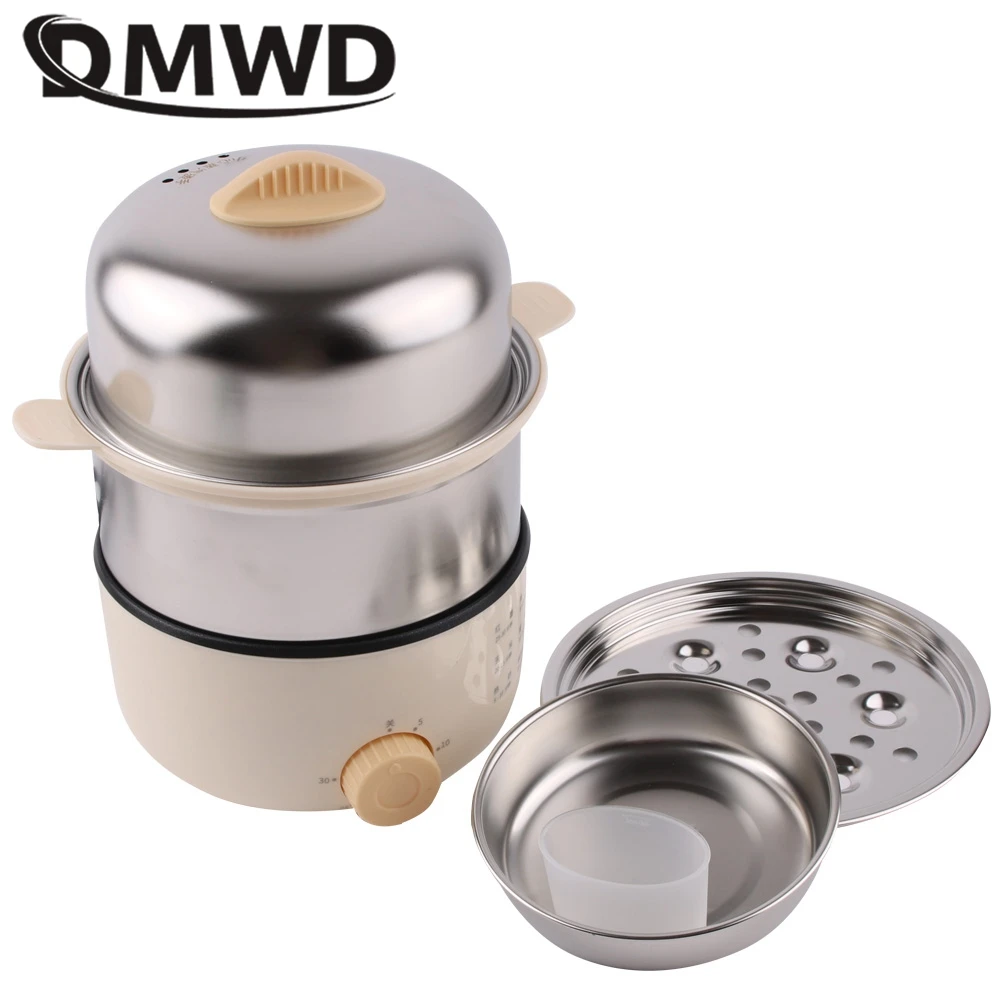 DMWD 2 Layer Multifunctional Egg Cooker Egg Custard Steamer 304 Stainless Steel Omelettes Machine Food Heater Crepe Maker 220V 6