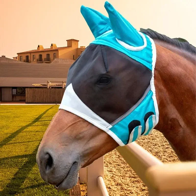 Masque Anti-mouches Pour Cheval – Qualité Pro, Réglable, Confortable, Couleur Bleu, Neuf