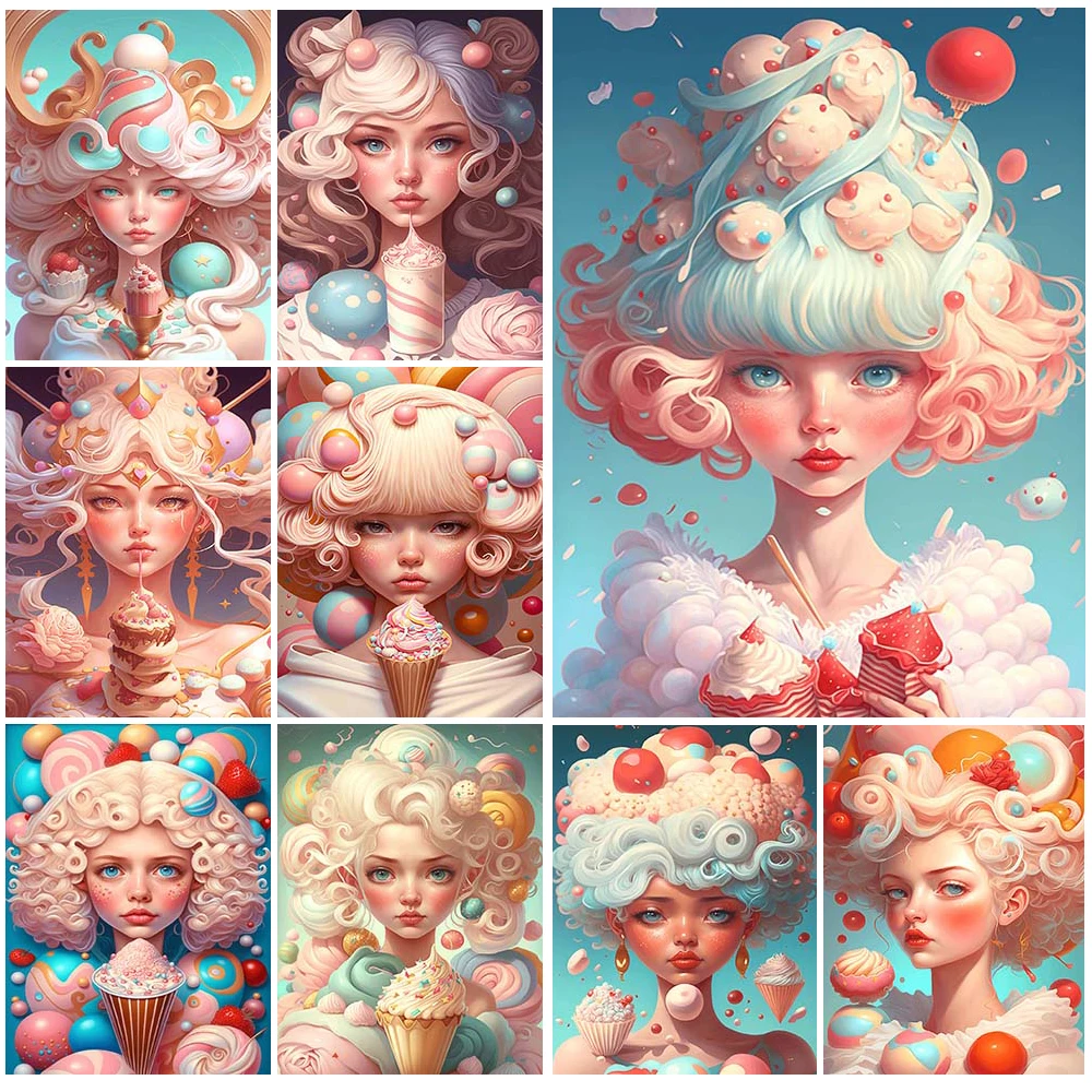 

Cartoon Dream Candy Land Girls Portrait Posters Wall Art Canvas Painting Home Decor Wall Pictures For Living Room Unframed