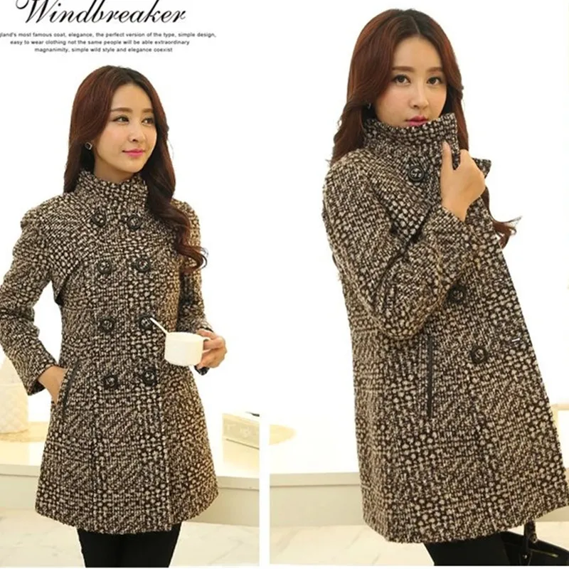 2024 Autumn/Winter New Stand collar Woolen Jacket Women's Fashion Slim Long sleeved Coat Double breasted Female Casual Overcoat 6
