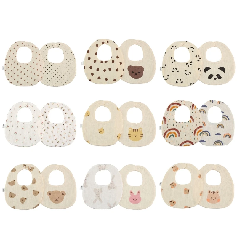 

Baby Bibs Gauze-Cotton Drooling Bib for Infant Newborn Teething Bib Print Bandanas U-shape Burp Cloth Nursing Bib 2PCS