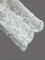 Plus size women's shirt with lace puff sleeves and lantern sleeves, solid pleated women's shirt - Image 5
