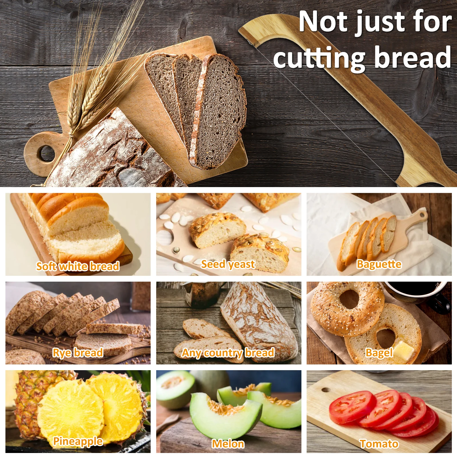 Wooden Bread Bow Cutter Serrated Bagel Cutter Bread Sourdough Slicer Portable Cutting Tool Kitchen Supplies baking tool,baking accessories,bread cutter