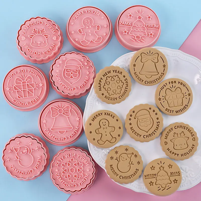 8PcssetCookieCuttersPlastic3DChristmasThemeCartoonPressable