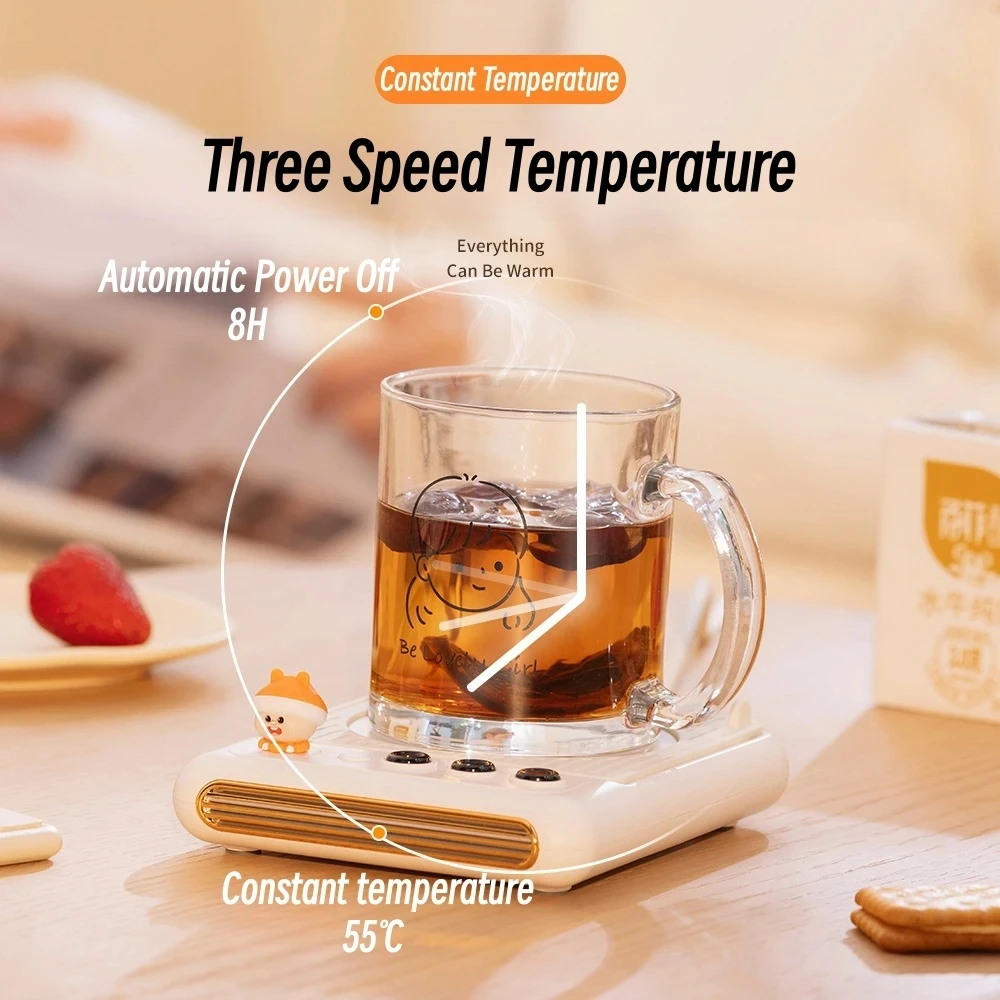 220V Heating Coaster Coffee Cup Mug Warmer Electric Drink Tea Milk Heater with Warm Light 3 Temperature Settings for Home Office