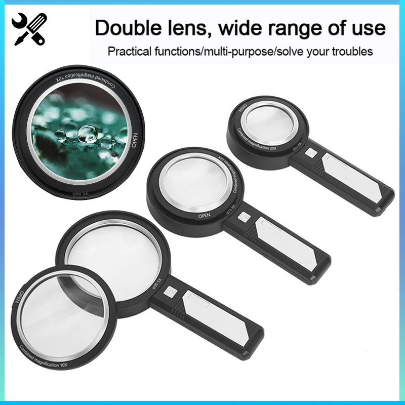 

5X 10X 15X Illuminated Magnifier Handheld Reading Jewelry Loupe with 8 Led Lights Optical Lens for Seniors Kids Stationery Gift