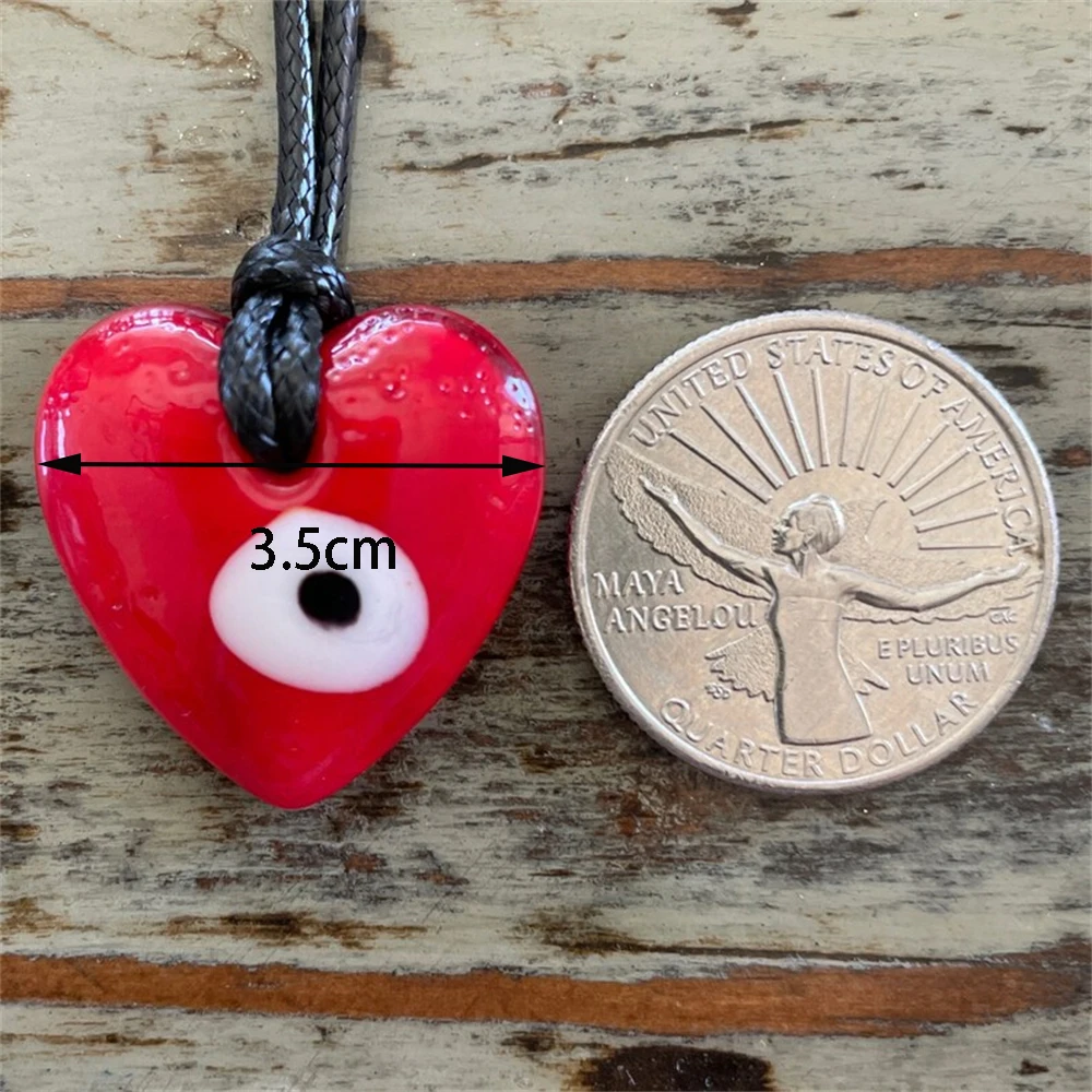 Evil Eye Black Corded Necklace Pendant Wall Hanging Red Glass