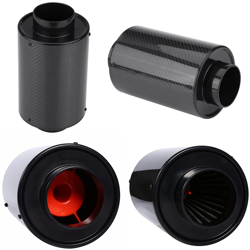 Universal Car 76mm 3 inch Carbon Fibre Cold Air Filter Feed Enclosed Hight Flow Cold Air Intake Induction Pipe Hose Kit 1 Set air filters