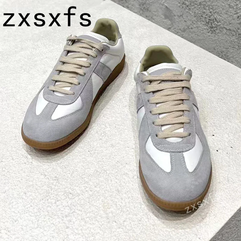 

Новинка 2023, высококачественные Кожаные Замшевые Лоскутные туфли на плоской подошве, брендовые Дизайнерские повседневные прогулочные туфли на шнуровке с круглым носком