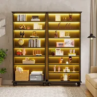 69-Inch Tall Bookcase with LED Lighting, Modern 9-Tier Freestanding Bookshelf with Solid Wood Legs, Wooden Open Display Shelf 1