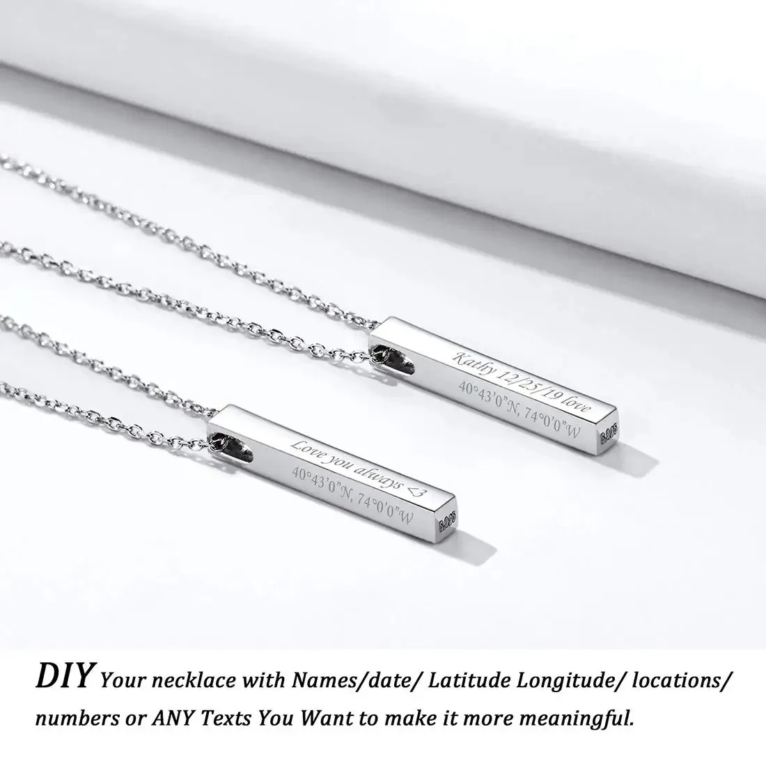 U7 925 Sterling Silver 2/4mm Vertical Bar Pendant Necklaces for Woman Personalized Name Date Coordinates Jewelry for Her pendant necklace silver necklace