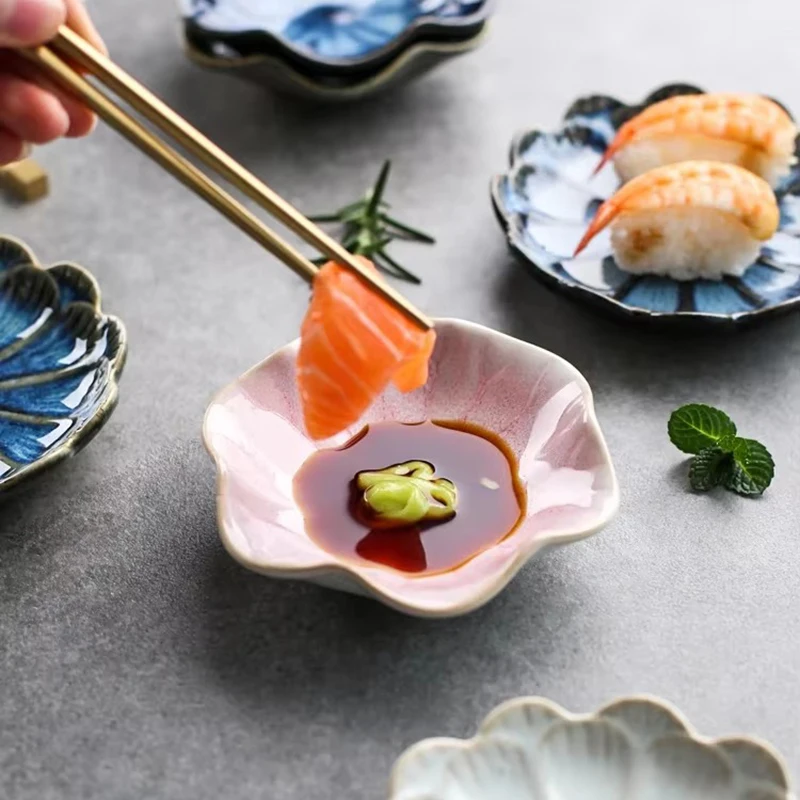 Ceramic Plate Retro Kiln Glaze Japanese Sauce Multi-purpose Storage Tray Mini Dipping Sashimi Sushi Soy Dishes Home Snack Plate