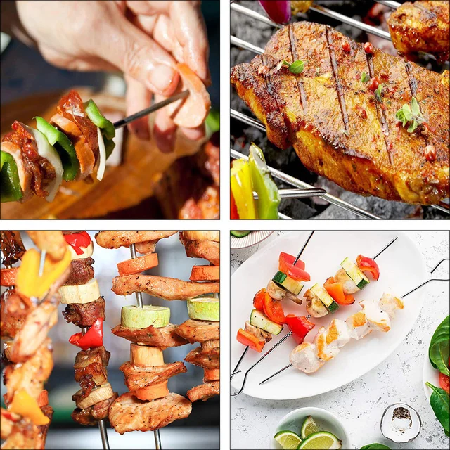 20Db Yakitori Nyárs Rozsdamentes Acél Libamagú Tű Grillezés Előétel Fém 15X2.5X0.2Cm Újrafelhasználható Bbq Ezüst - Image 4