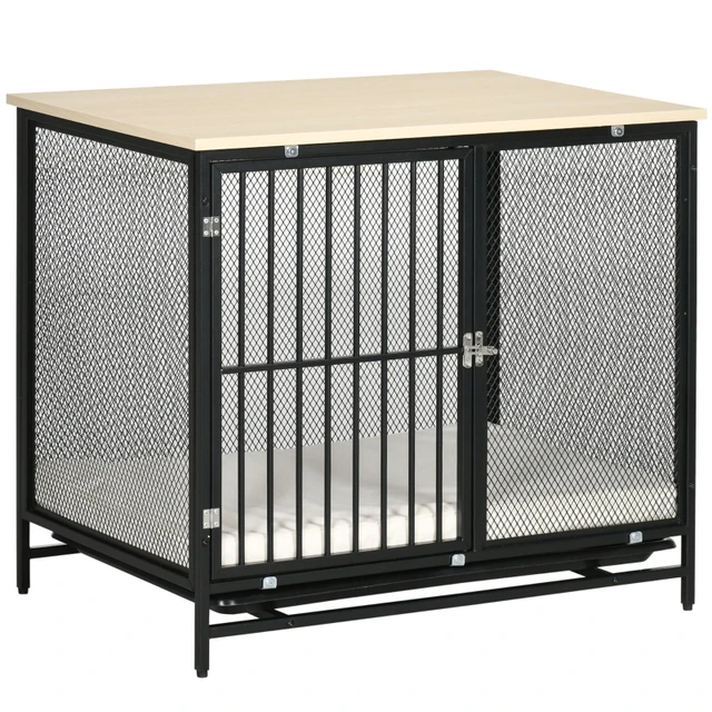 PawHut Dog Crate Furniture for Large & Small Dogs, Double Dog Kennel, Oak 