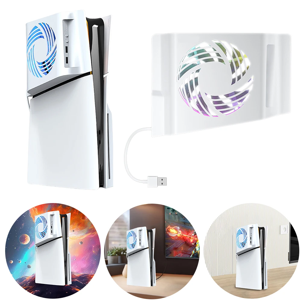 Cooling Fan with RGB Light Console Side Temperature Control Cooling Fan Side-Mounted for PlayStation 5 Slim Console