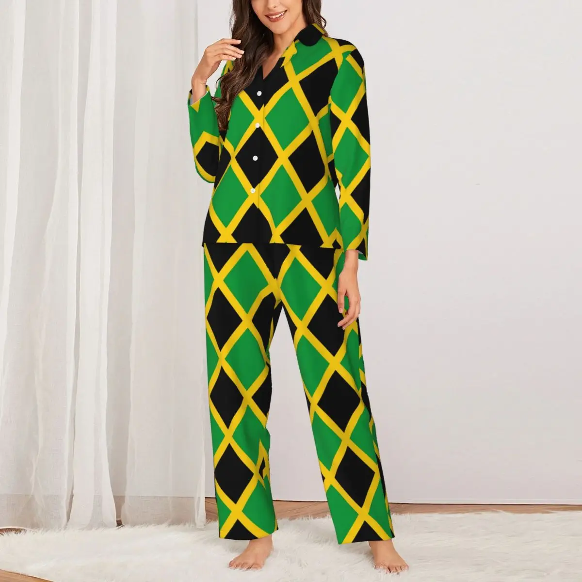 

Женский пижамный комплект, осенняя модная ночная рубашка с надписью Love Jamaica, женская повседневная одежда для сна оверсайз из 2 предметов, подарок на день рождения