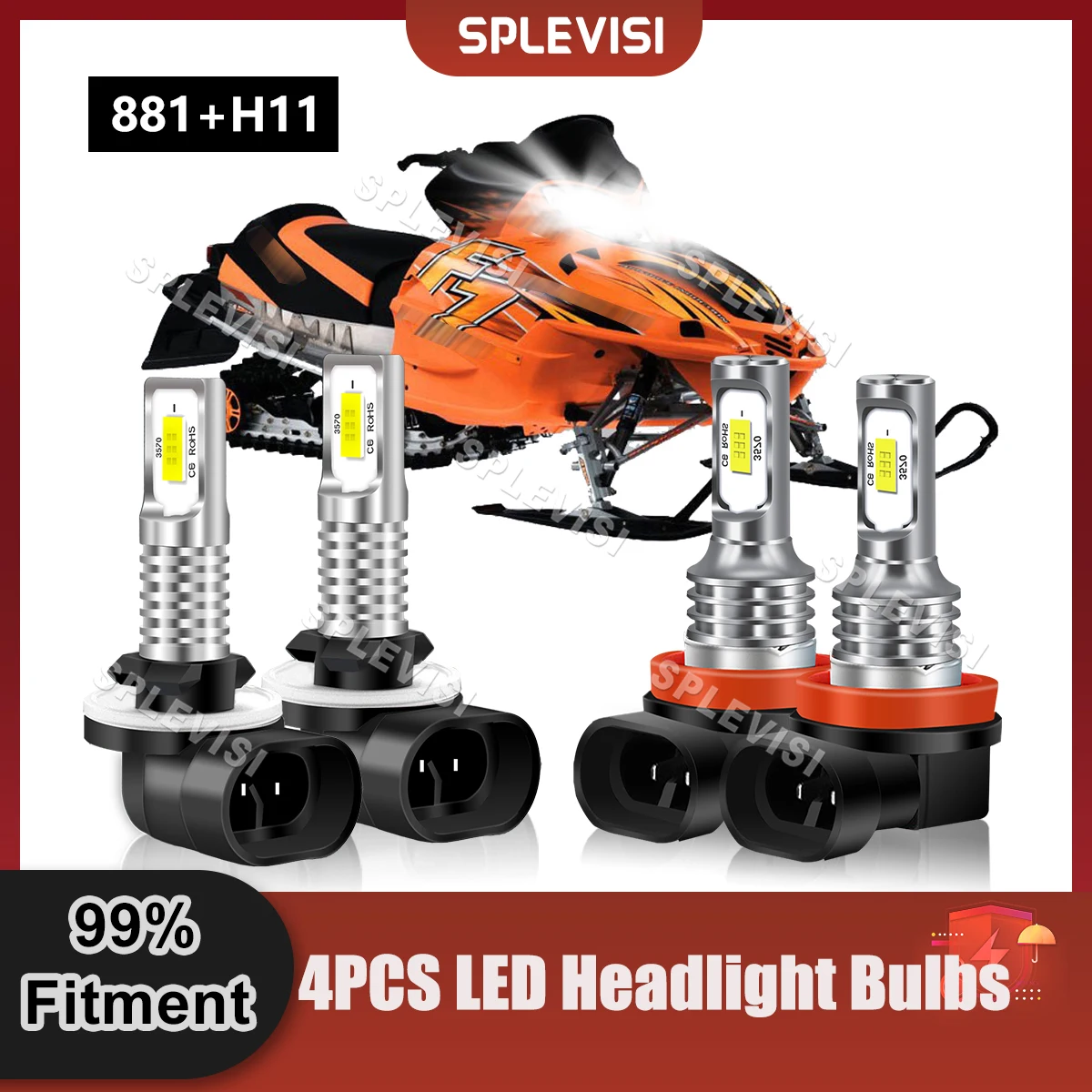 2 Pair 881+H11 Combo Bulbs Snowmobile LED Headlight For Arctic Cat TZ1 2010 2011 For Arctic Cat TZ1 Touring 2008 2009 2010