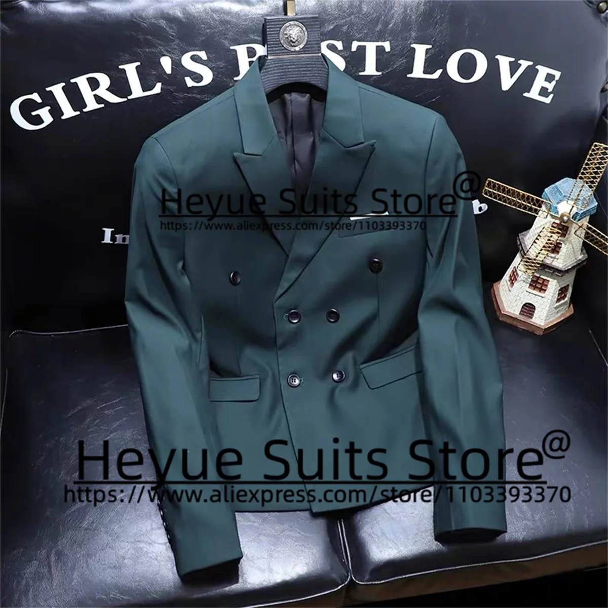 Black Double-breasted High Qublity Wedding Suits For Men Slim Fit Notched Lapel Groom Tuxedos 2 Pieces Sets Fashion Male Blazer