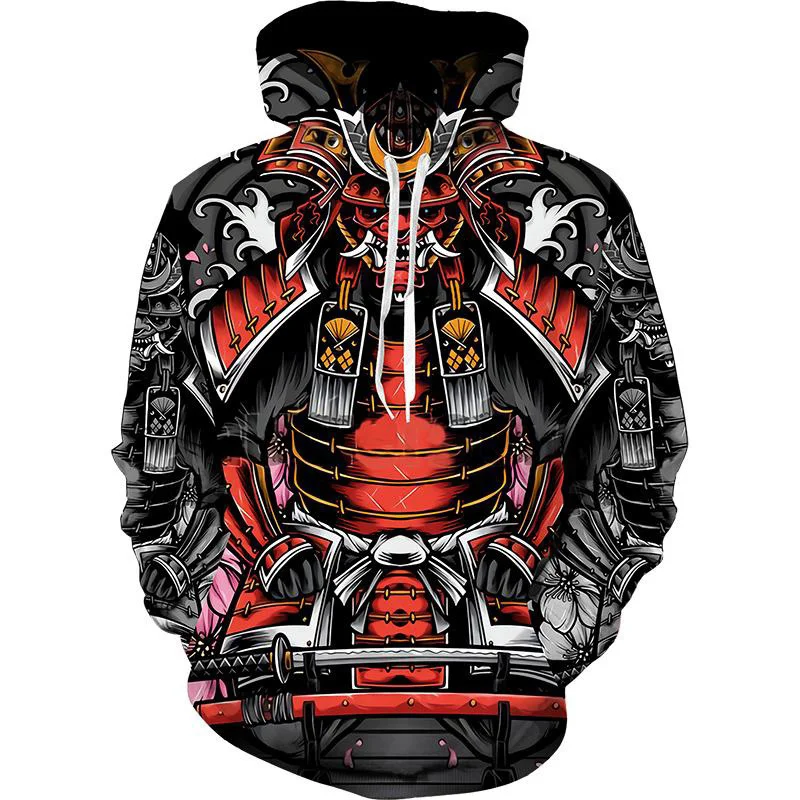 thumbnail image 1 of Sudadera con capucha de samurái japonés con estampado 3D para hombre, sudadera con estampado moderno y personalidad, camisetas de manga larga estilo Harajuku, sudaderas holgadas, 1 of 5
