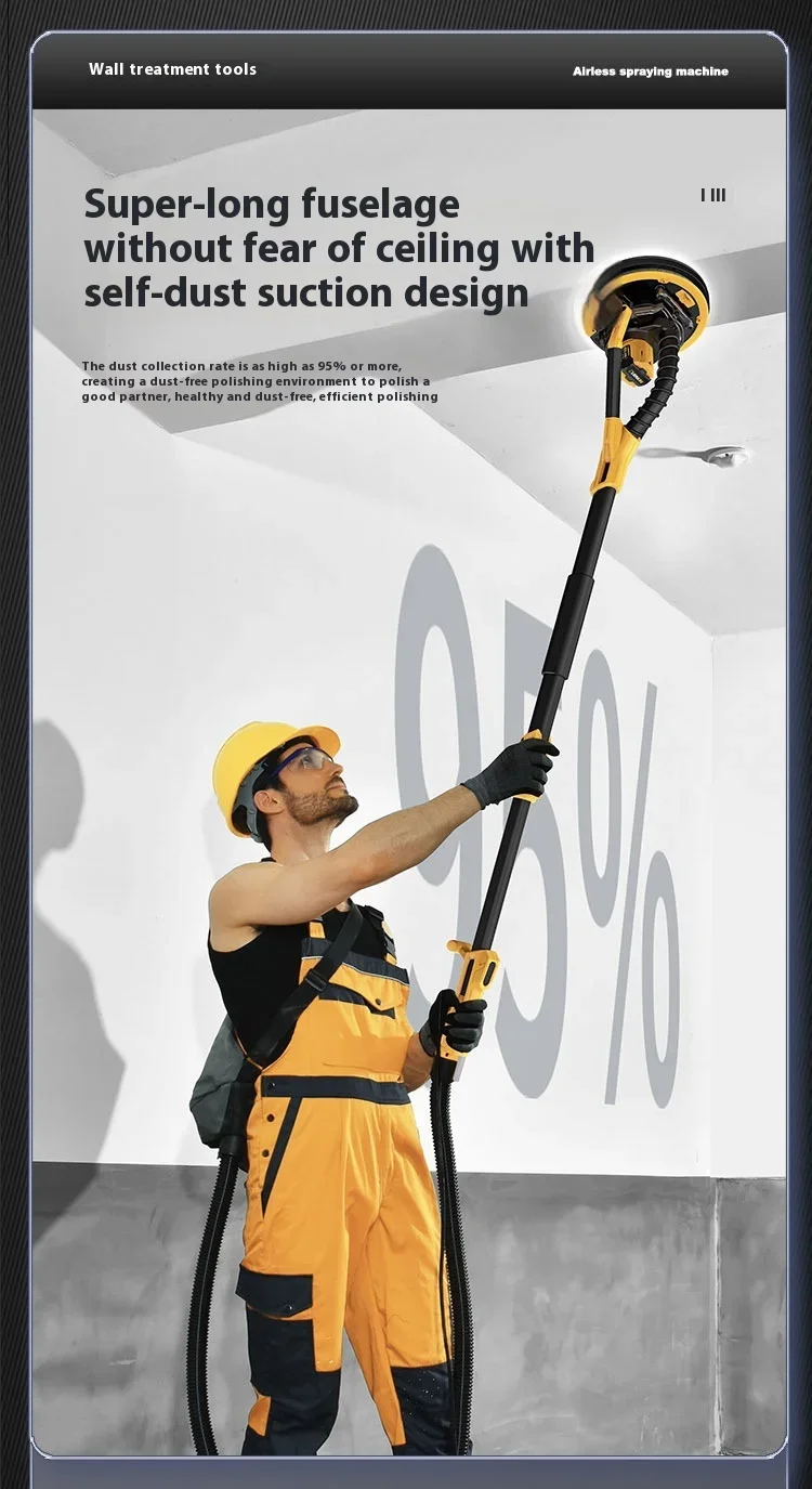 Brushless Electric Wall Polisher with Double Light Long Pole 220V Sandpaper Grin