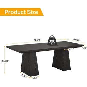 63-Inch Modern Black Dining Table for 4-6, Rectangular with Sturdy Tapered Legs, Large Tabletop for Dining, Kitchen, Living Roo 2