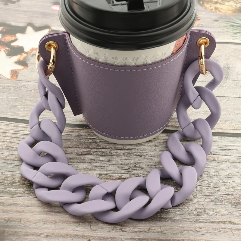 Fashional PU Leather Cup Holder Portable Glass Bottle Leather Cover Eco-friendly Coffee Cup Bag Detachable Chain Bottle Cover