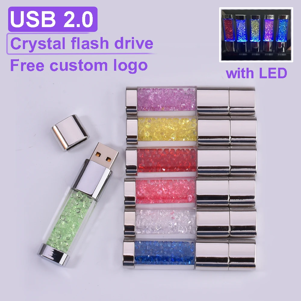 JASTER Diamond Metal USB Flash Drives 128GB Real Capacity Pendrive 64GB with Blue LED Memory Stick 32GB Free usb flash drive flash drive
