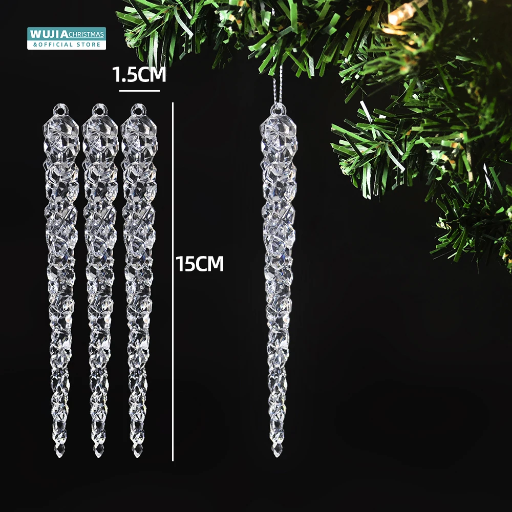 6pcs 15cm Christmas Simulation Icicles Xmas Tree Hanging Ornament Acrylic Fake Ice for Winter Party New Year Decoration Supplies