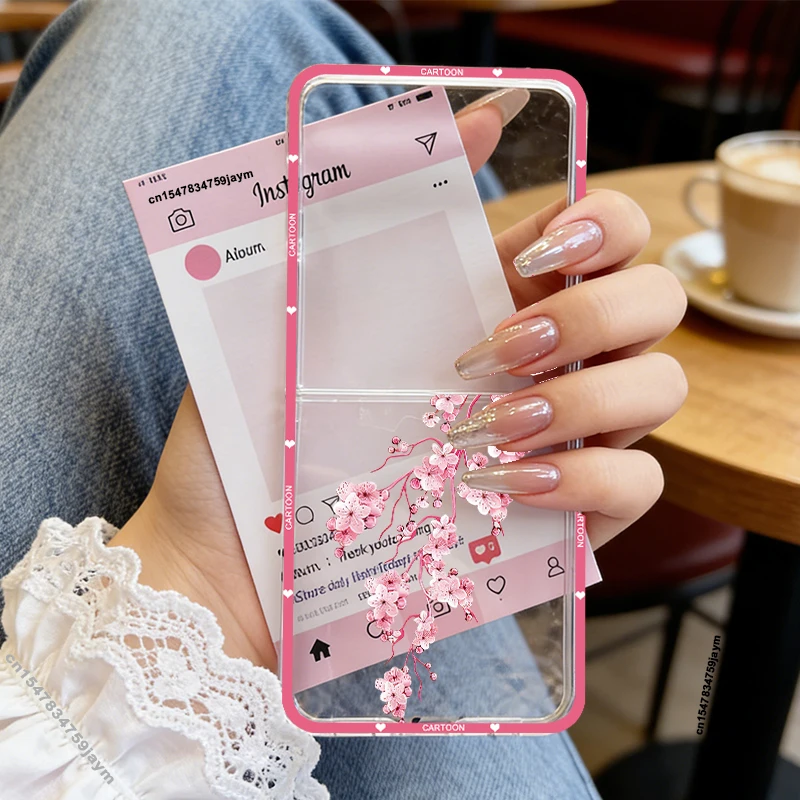 INS Korea Pink Peach Blossoms Floral Phone Case - Elegant Rose Pattern Hard Back Cover