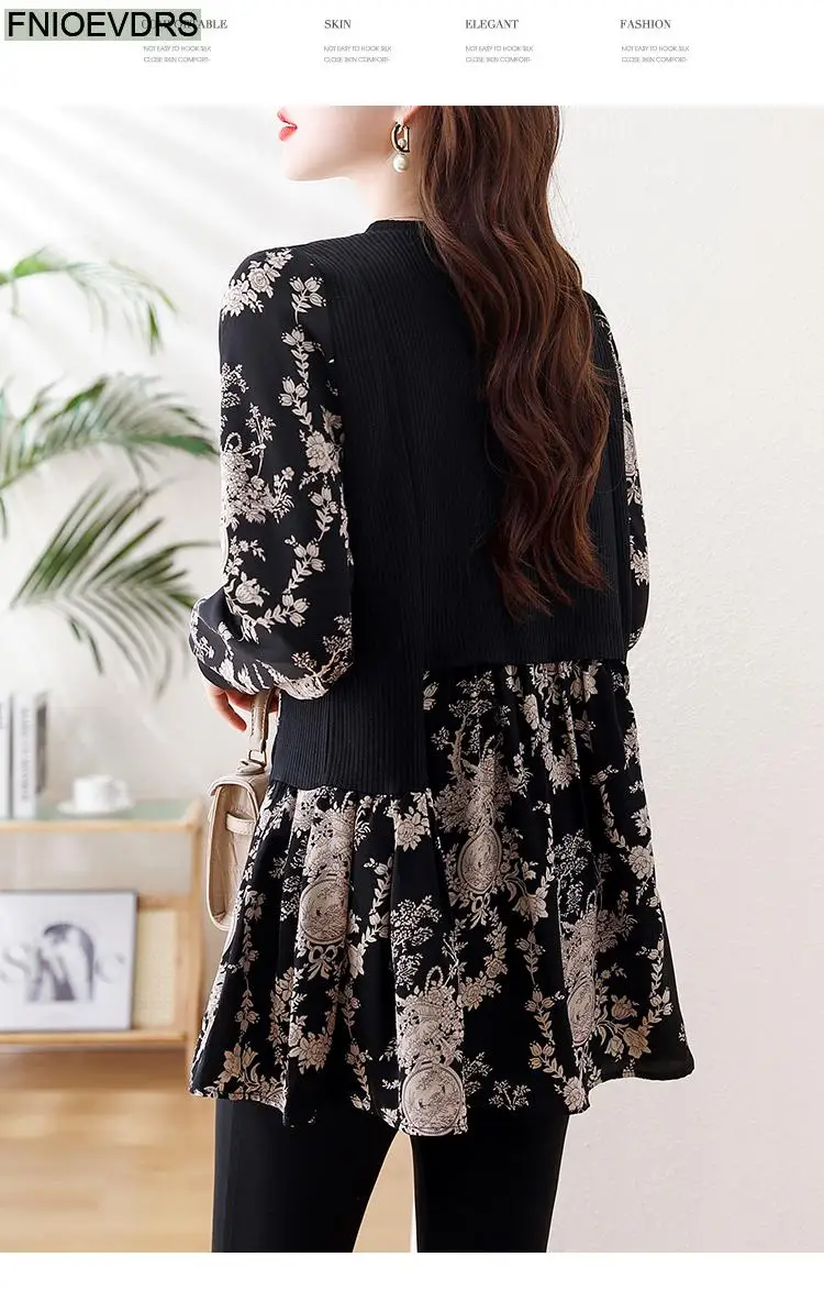 Loose Clothes Women 2024 Autumn Long Elegant Office Lady Floral Shirts Casual Retro Vintage Ruffles Tunic Peplum Tops Blouses