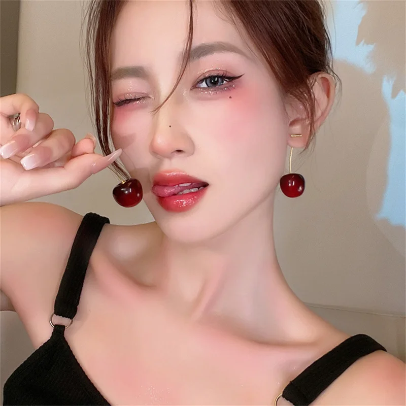 Cute Cherry Fruit Acrylic Earrings Fashionable Resin