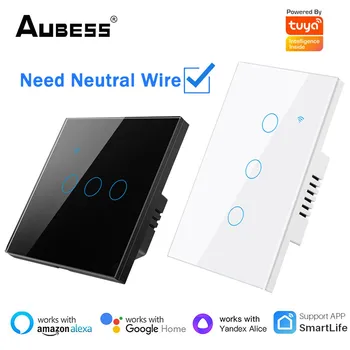 Aubess WiFi Smart Switch 1/2/3/4 Gang US/EU interruttore della luce bisogno di filo neutro Tuya Smart Life APP supporto per il controllo Alexa Google Home