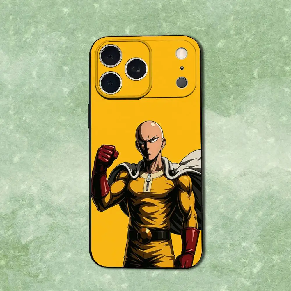 O-One P-Punch 애니메이션 M-Man 아이폰 케이스 (아이폰 14, 13, 17, 12, 11, 16, 15, 플러스, 프로 맥스, XS, X, XR, SE, 미니용) 부드러운 실리콘 블랙 커버