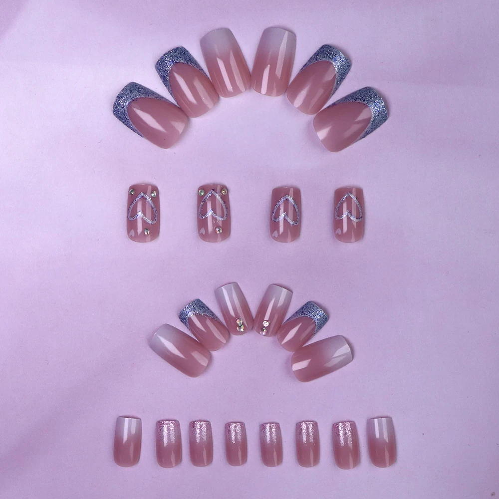 Glittery Pink Press On Nails